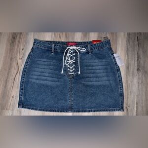 Women’s Guess Jeans Medium Wash Pavia Lace Up Mini Skirt XL New